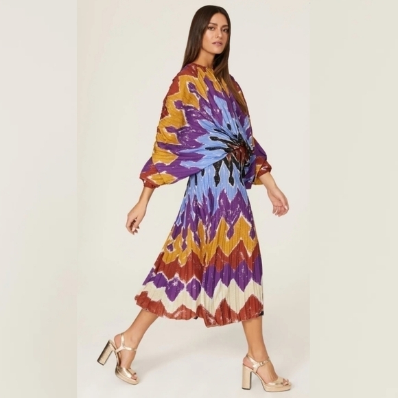 Stella Jean Multicolor Abstract Print Pleated Tie Dye Blouson Dress IT 42 US 6 - Picture 1 of 9